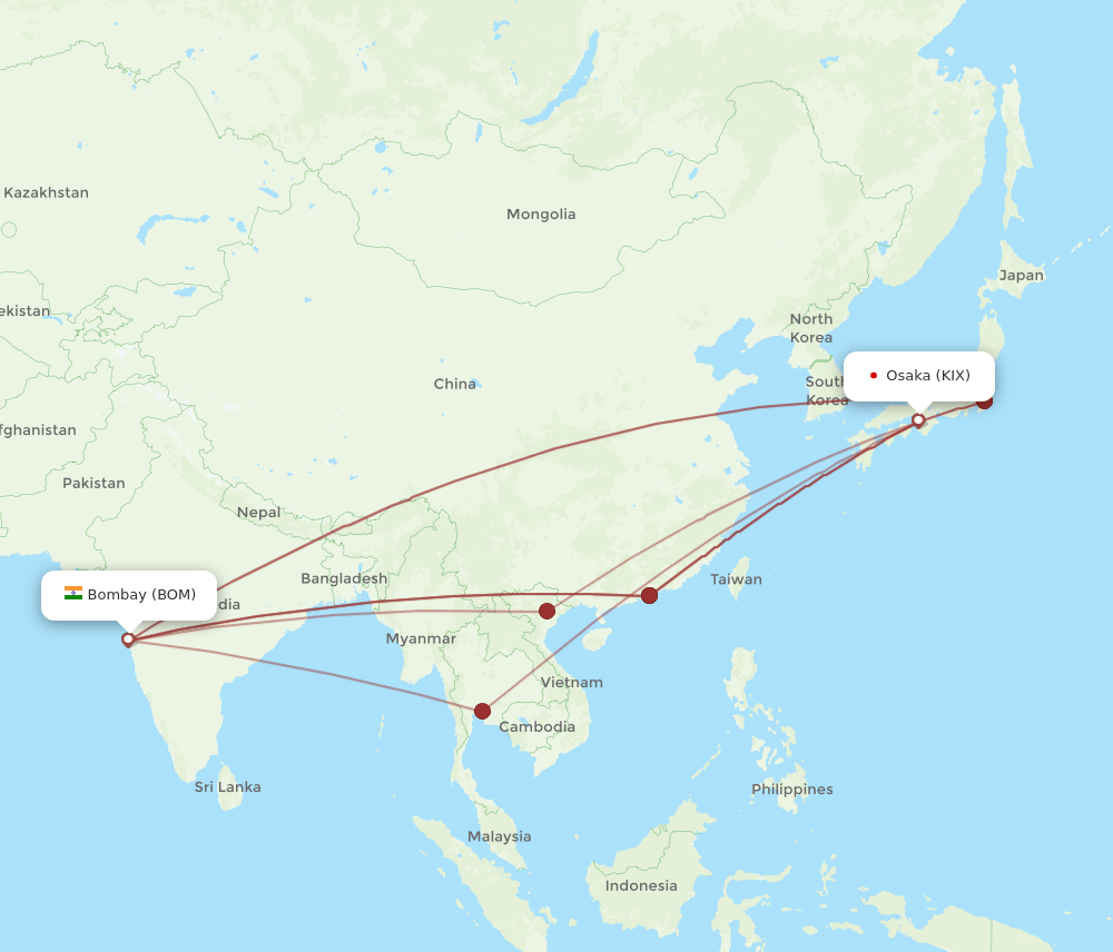 BOM-KIX flight routes