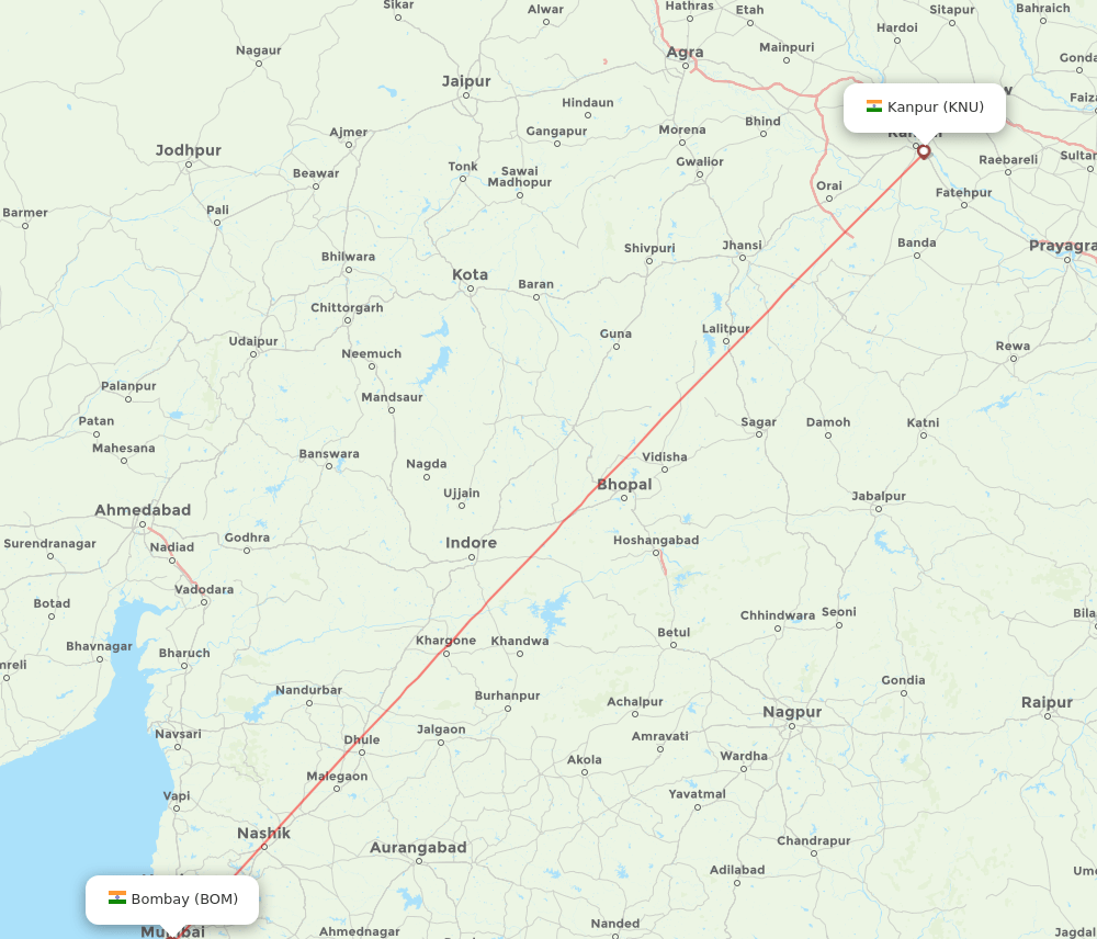 BOM to KNU flights and routes map