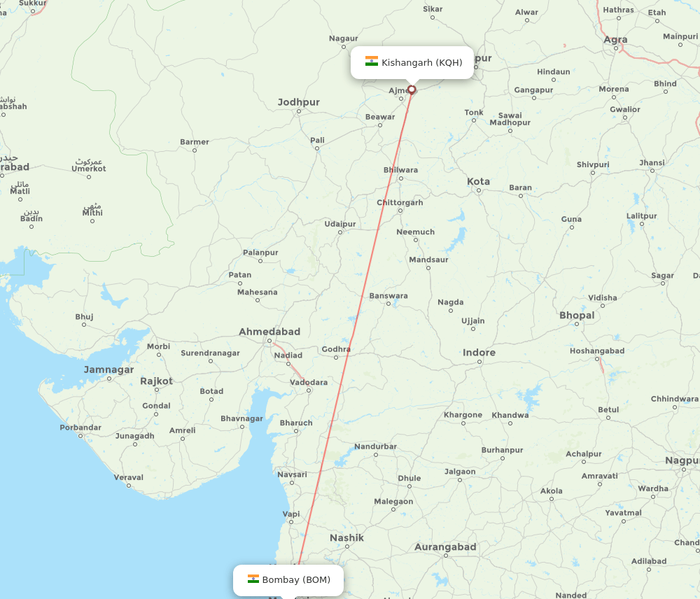 BOM-KQH flight routes