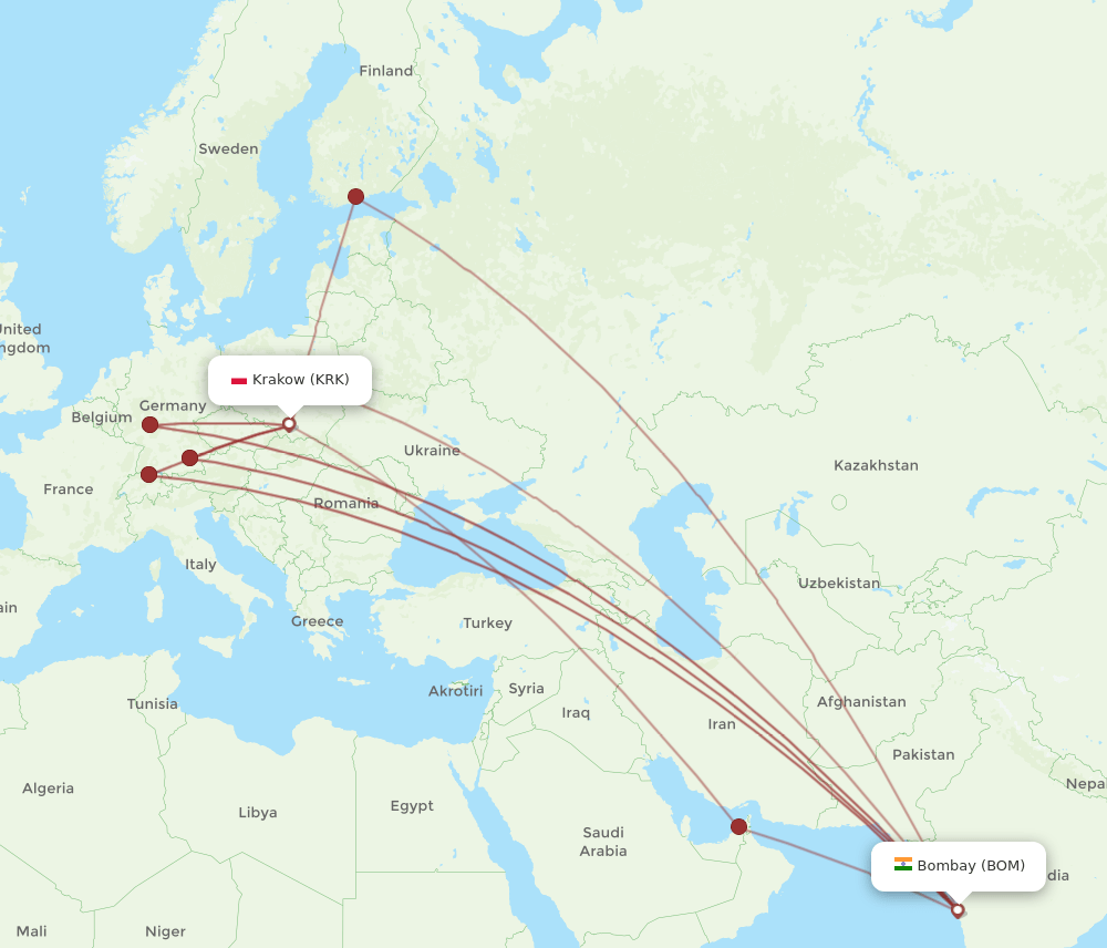 BOM-KRK flight routes