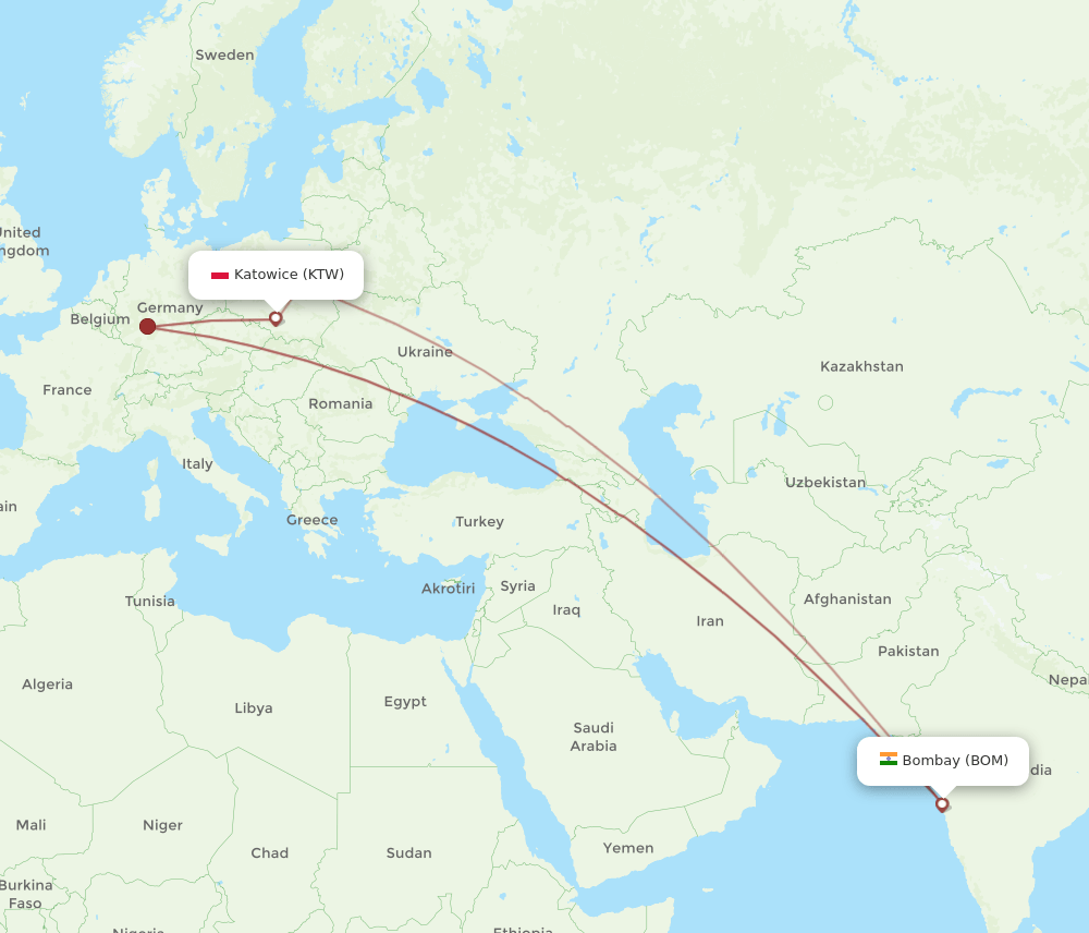 BOM to KTW flights and routes map