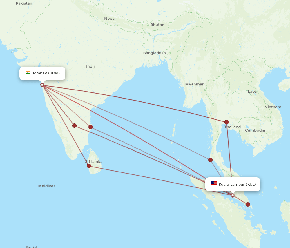 BOM-KUL flight routes