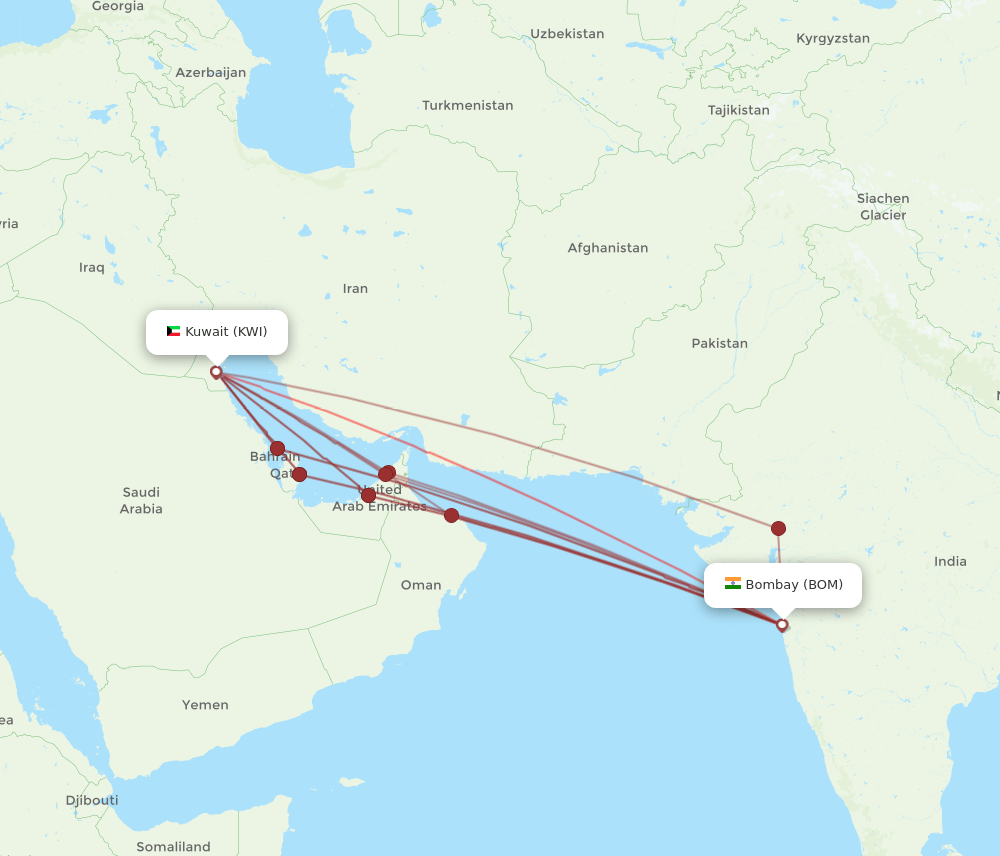 BOM-KWI flight routes