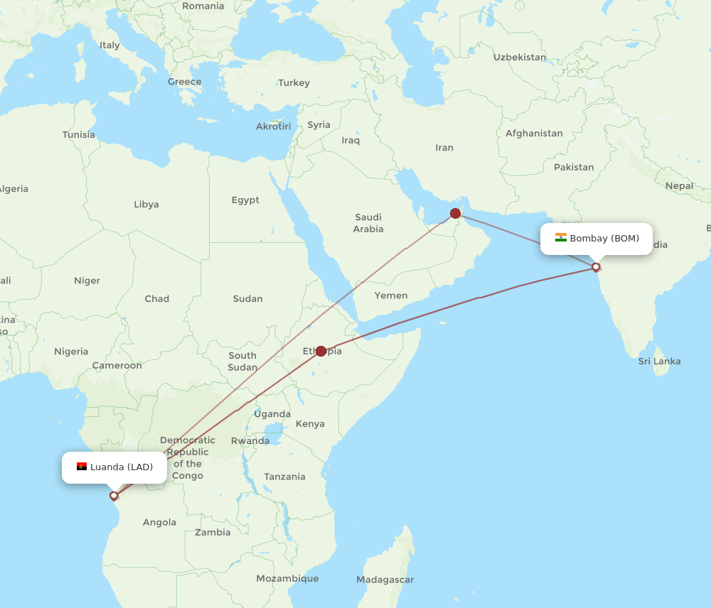 BOM-LAD flight routes