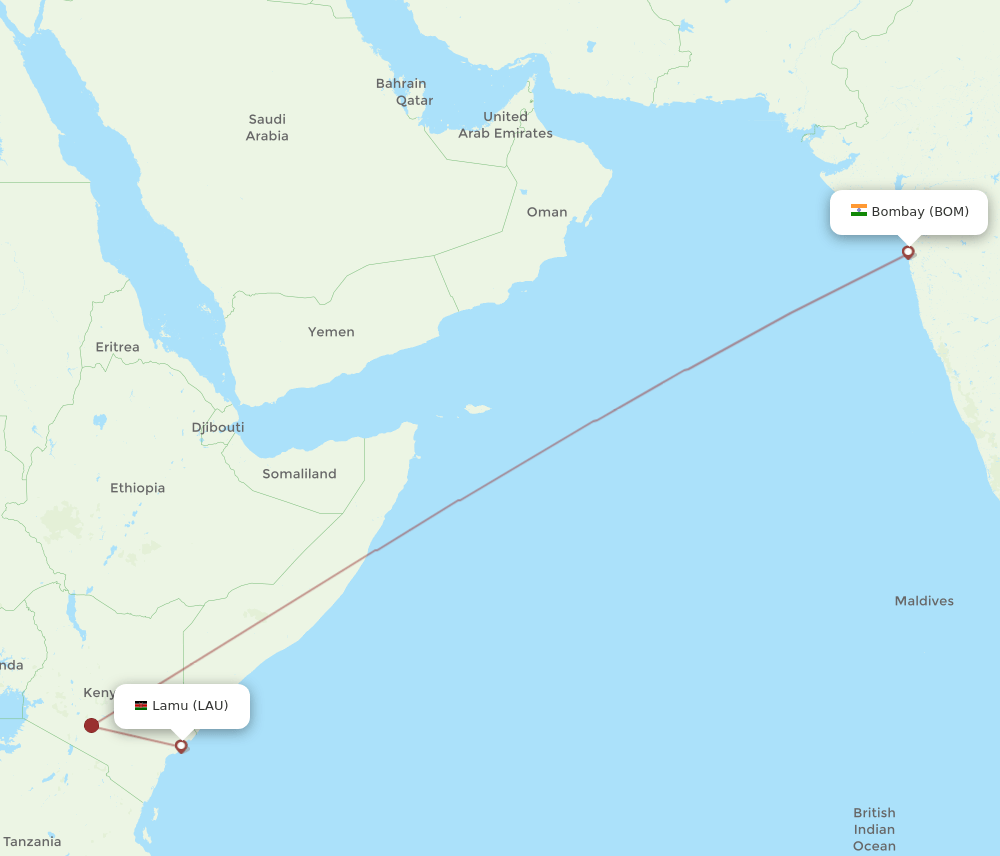 BOM-LAU flight routes