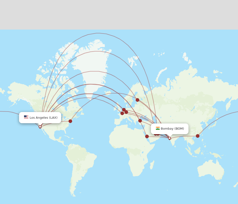 BOM to LAX flights and routes map