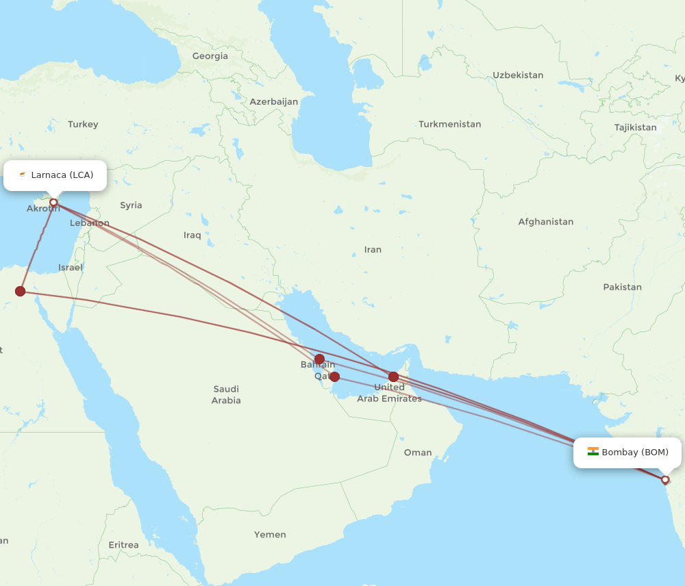 BOM-LCA flight routes