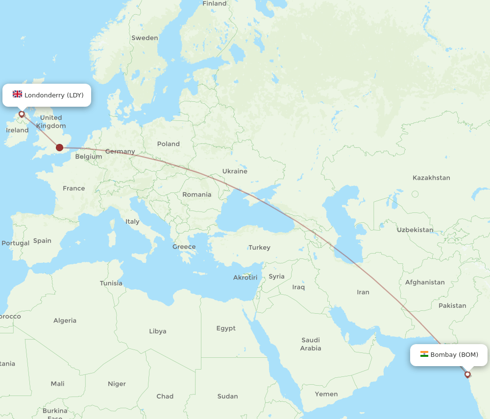 BOM-LDY flight routes