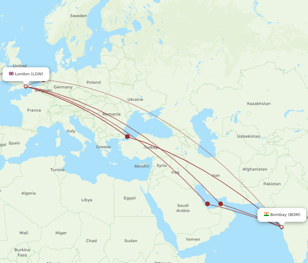 BOM-LGW flight routes