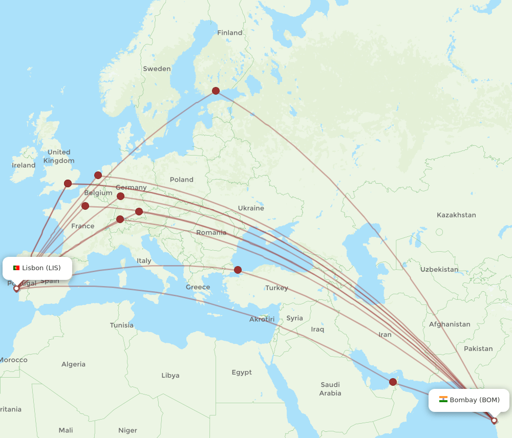 BOM-LIS flight routes