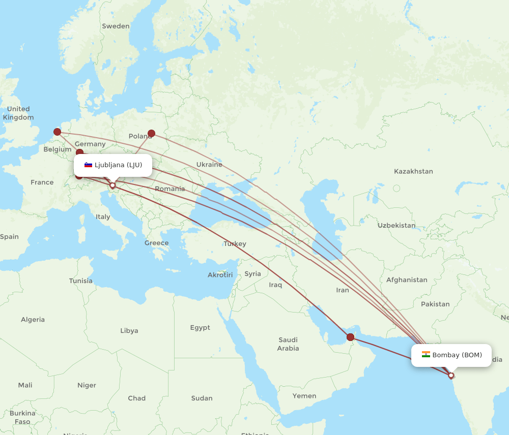 BOM-LJU flight routes