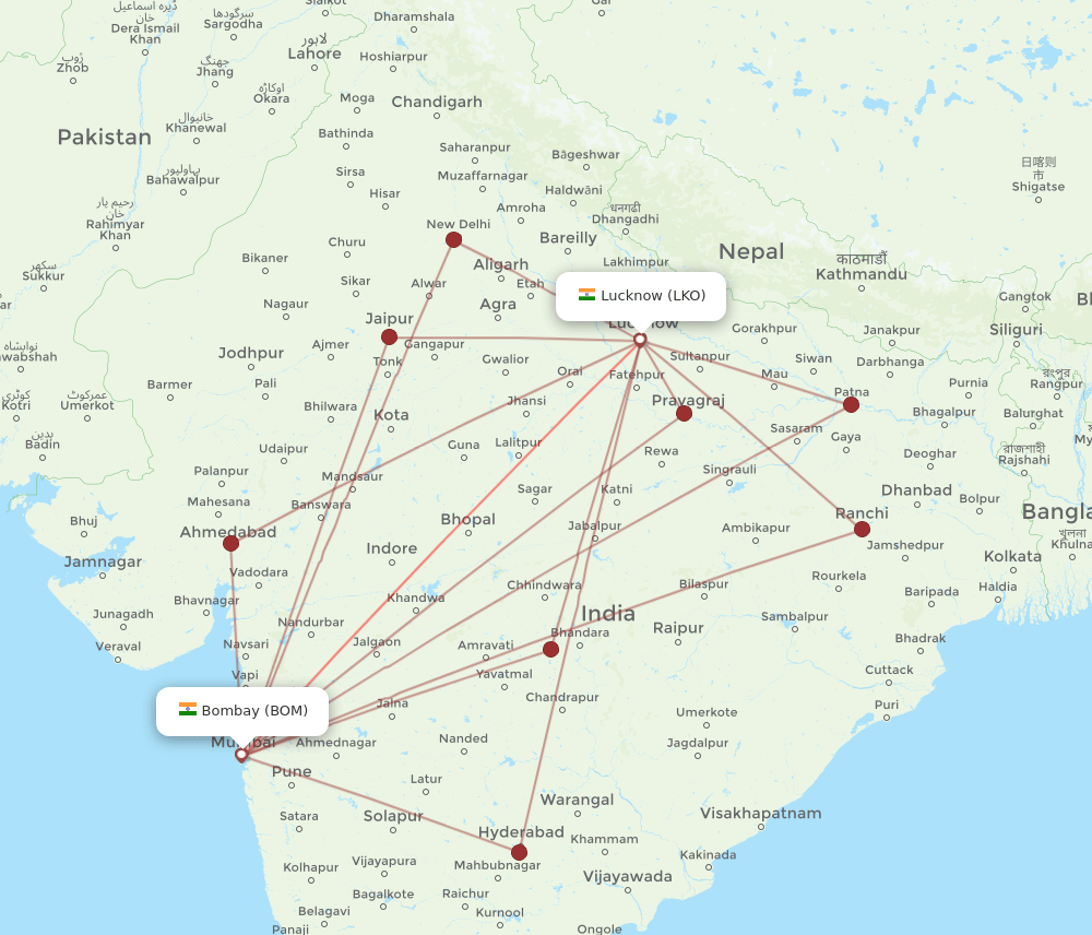 BOM-LKO flight routes