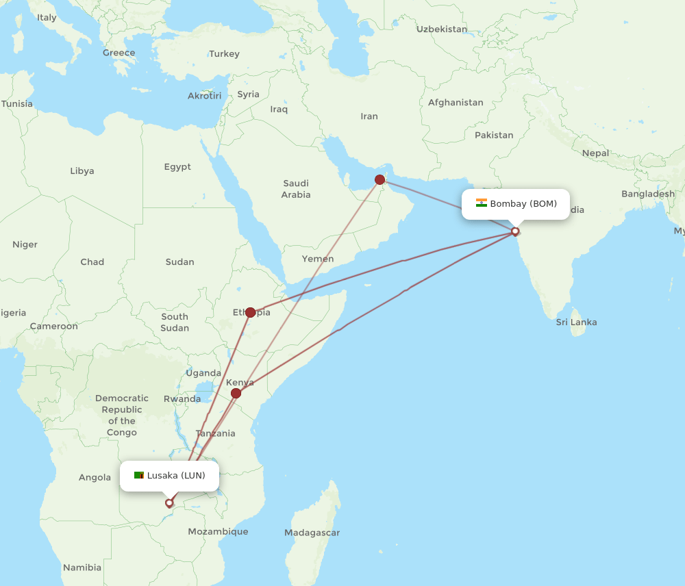 BOM-LUN flight routes