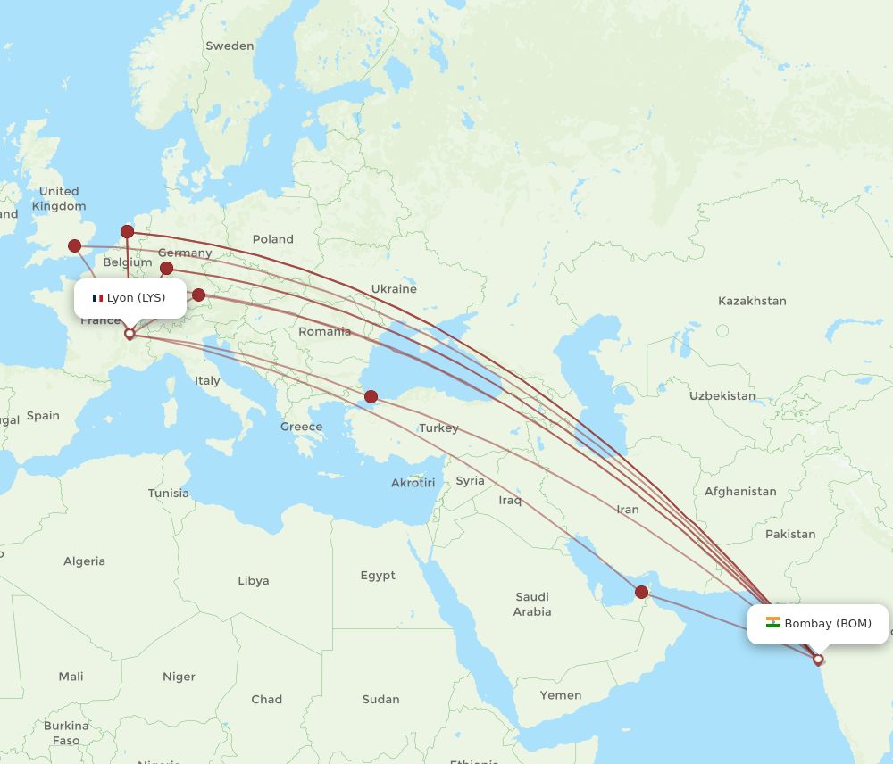 BOM-LYS flight routes