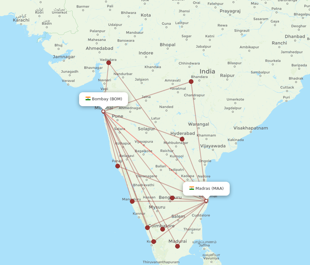 BOM to MAA flights and routes map