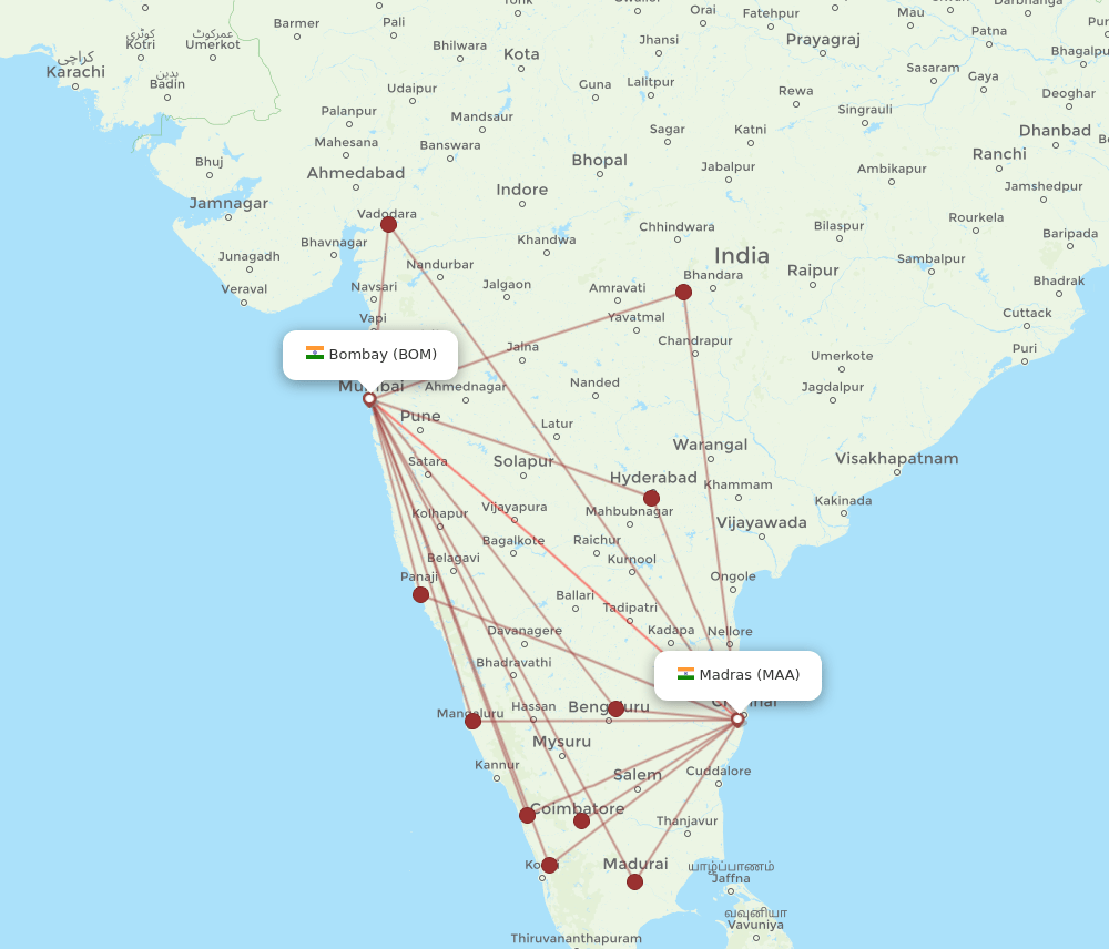 BOM to MAA flights and routes map