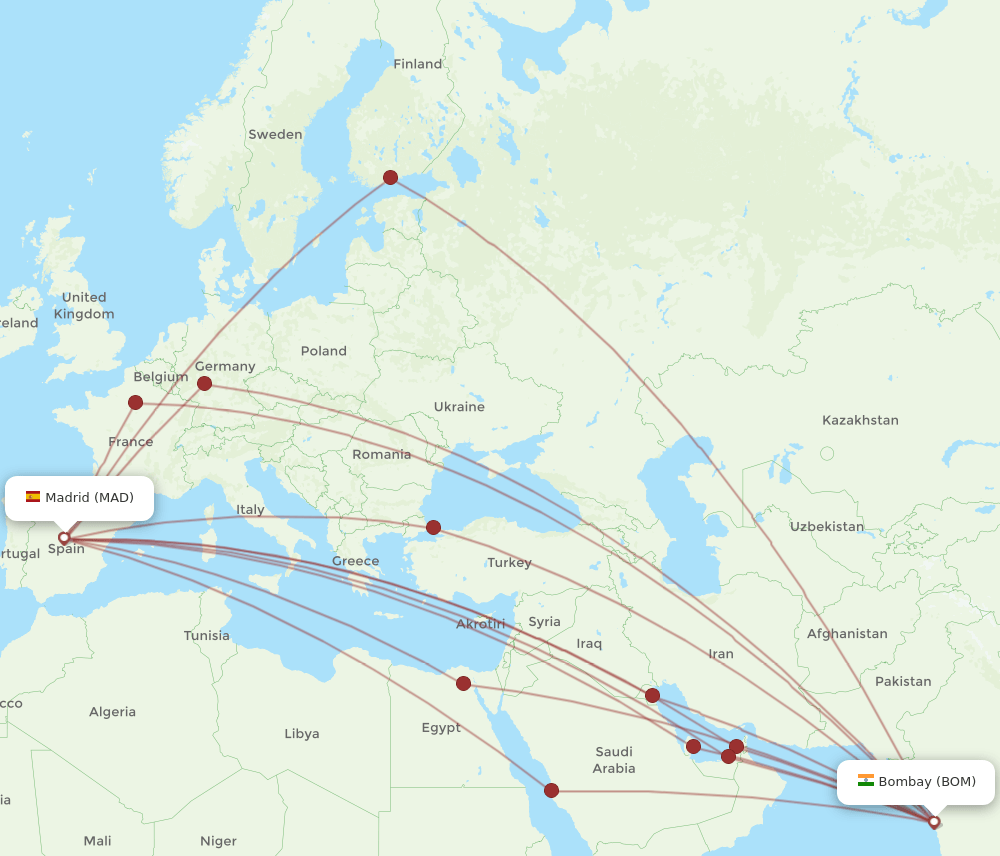 BOM-MAD flight routes