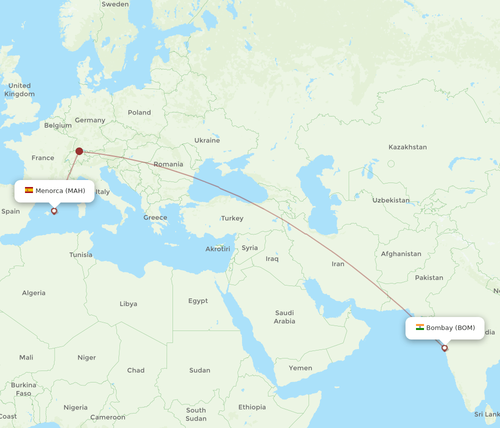 BOM-MAH flight routes