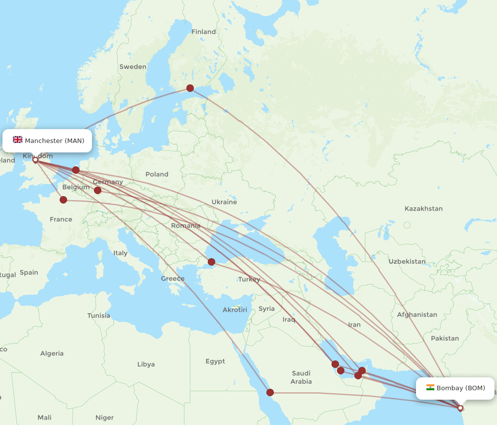 BOM-MAN flight routes