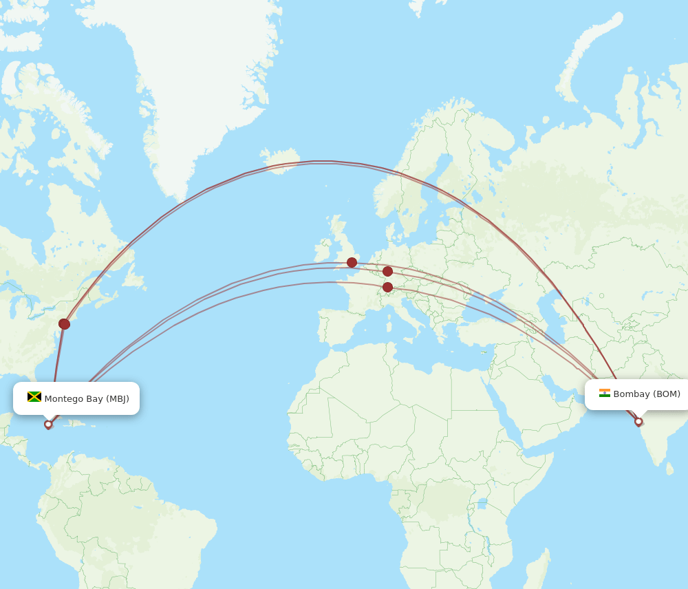 BOM-MBJ flight routes