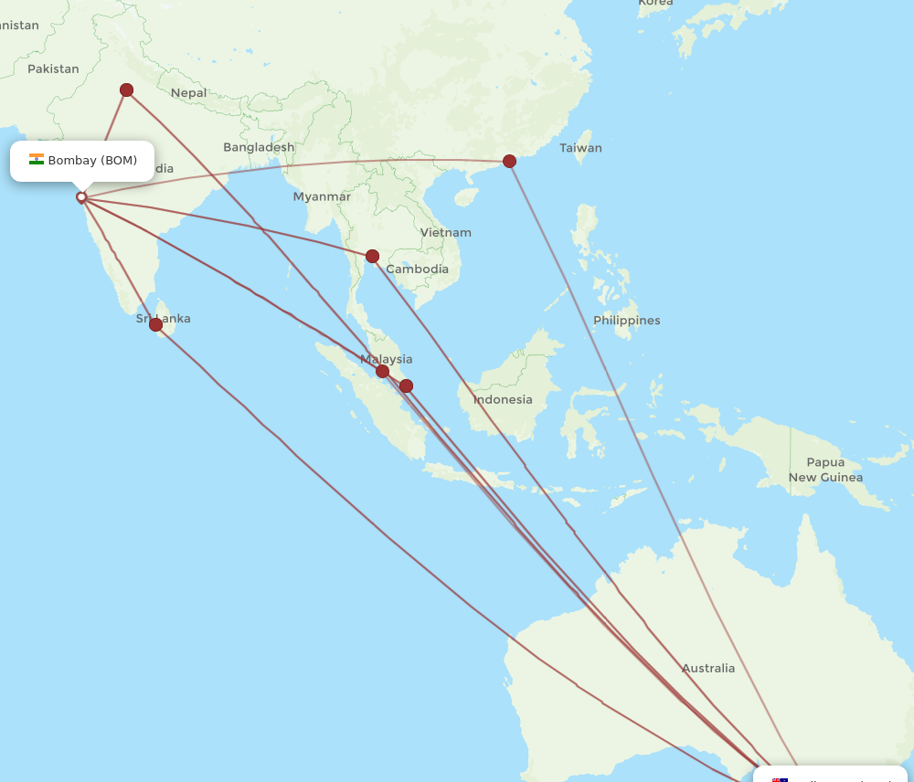 BOM to MEL flights and routes map