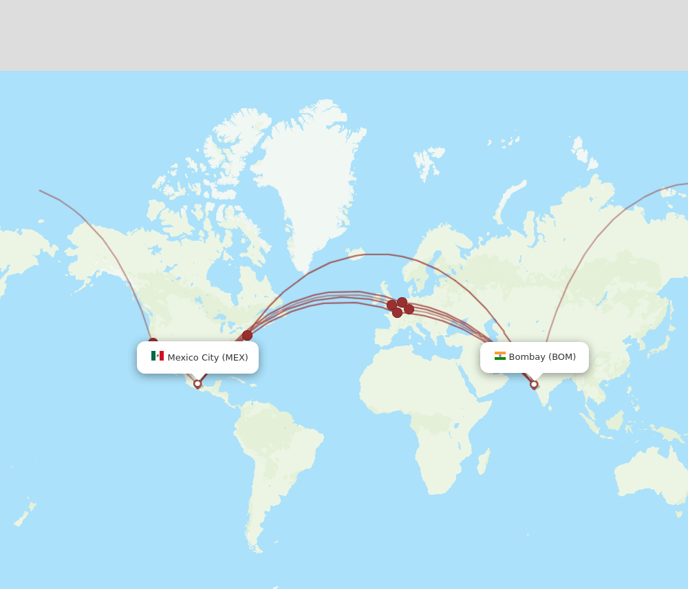 BOM-MEX flight routes