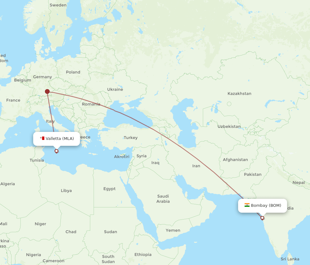 BOM-MLA flight routes