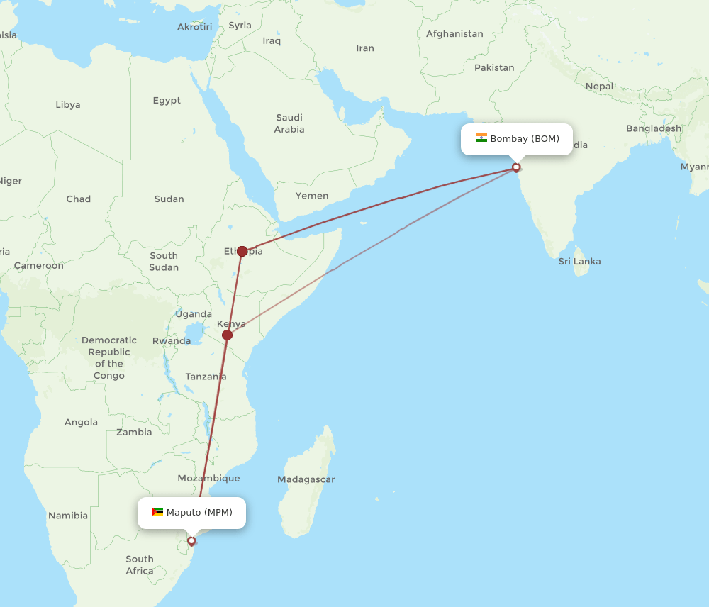 BOM to MPM flights and routes map