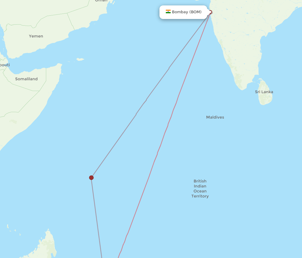 BOM to MRU flights and routes map