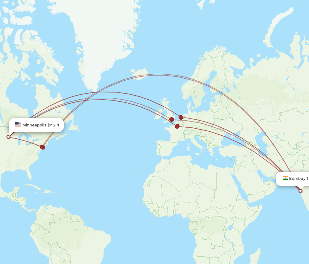 BOM to MSP flights and routes map