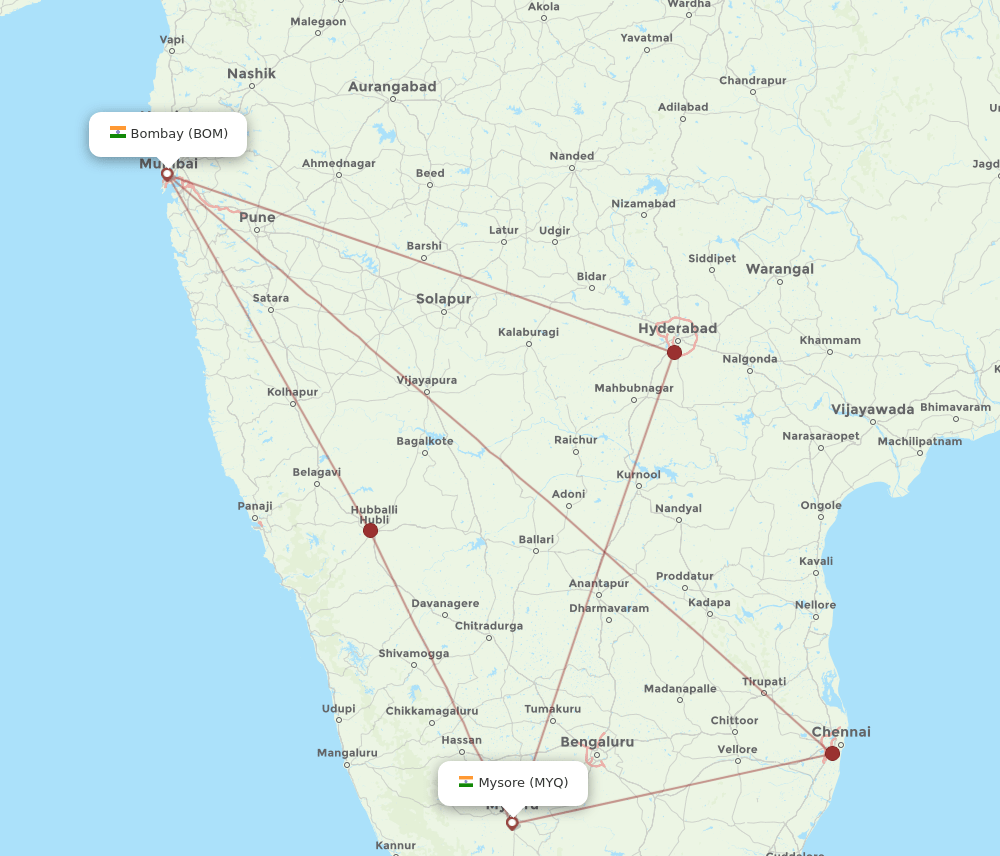 BOM-MYQ flight routes