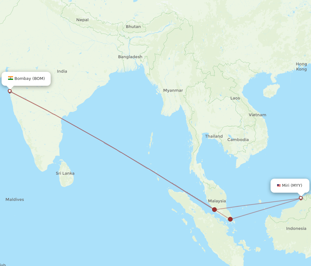 BOM-MYY flight routes
