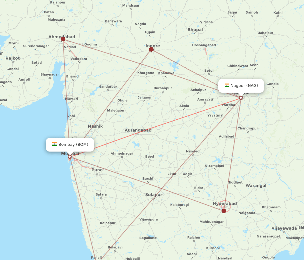 BOM-NAG flight routes