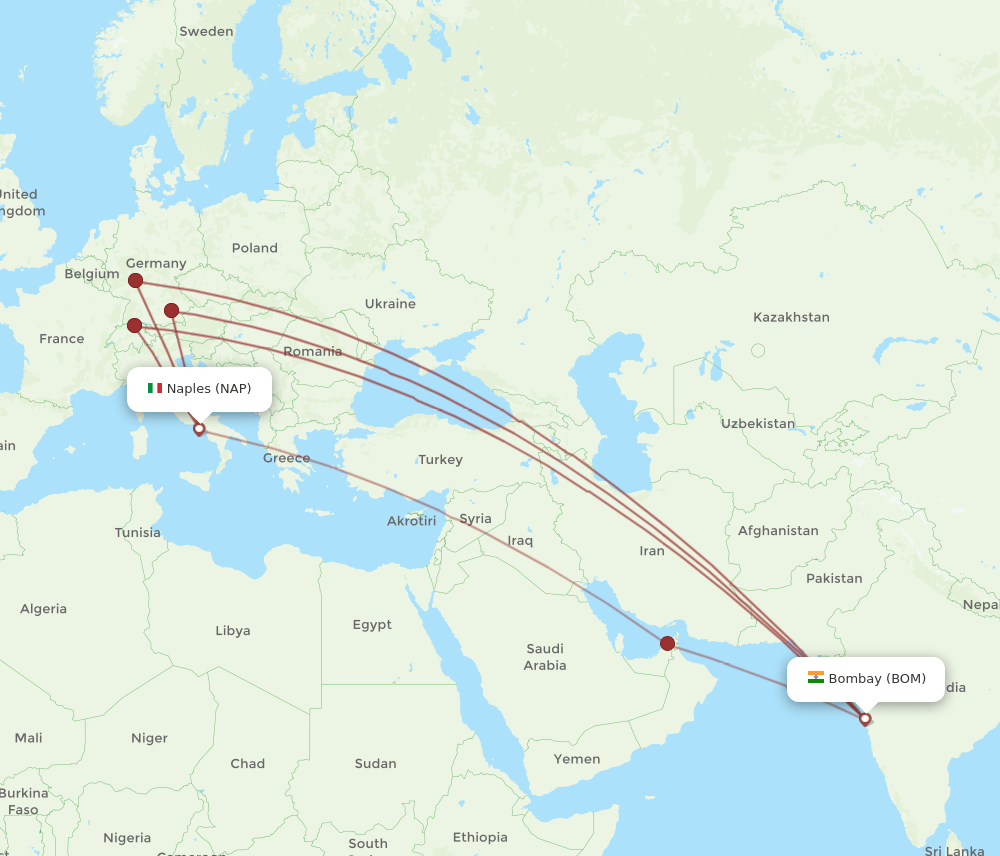 BOM-NAP flight routes