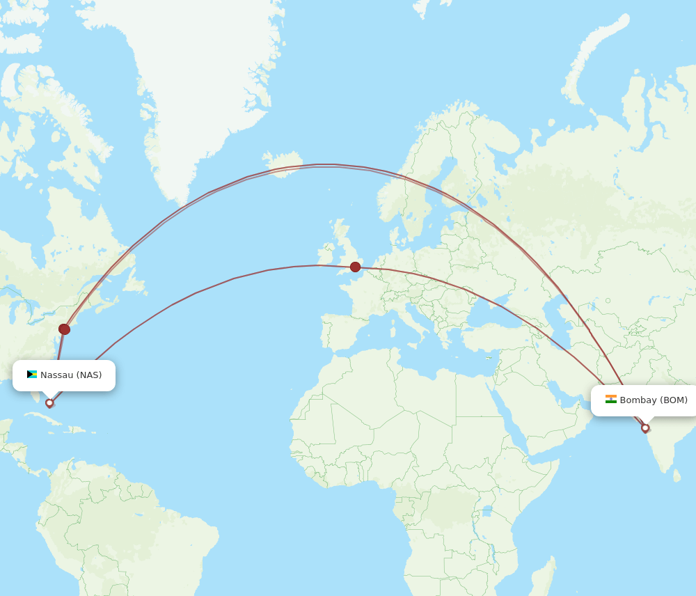 BOM-NAS flight routes