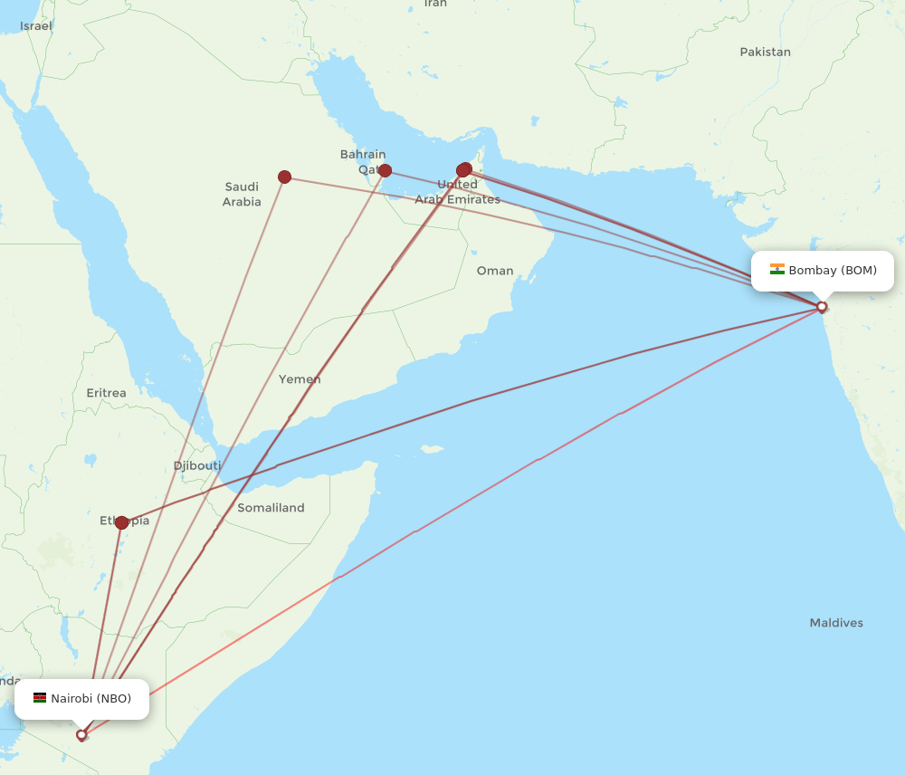 BOM-NBO flight routes