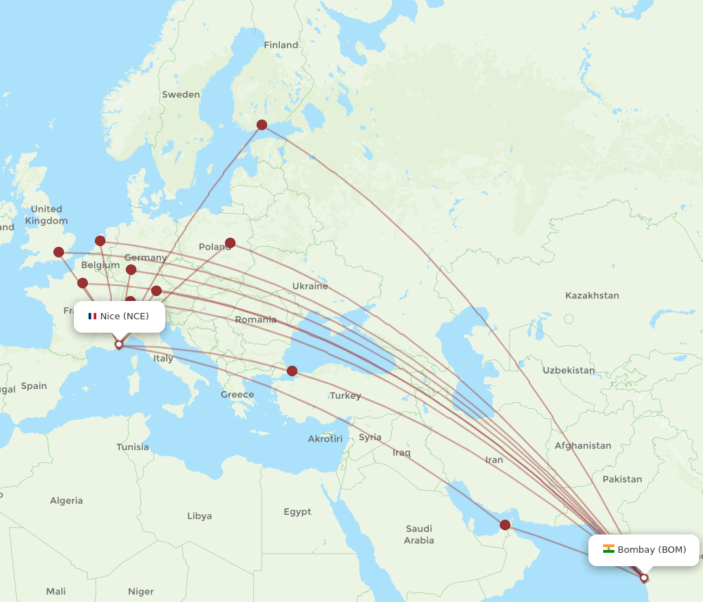 BOM-NCE flight routes