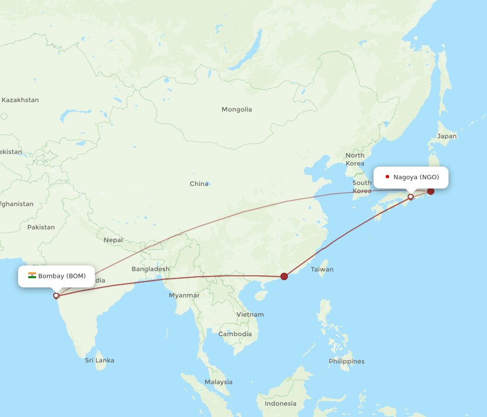 BOM to NGO flights and routes map