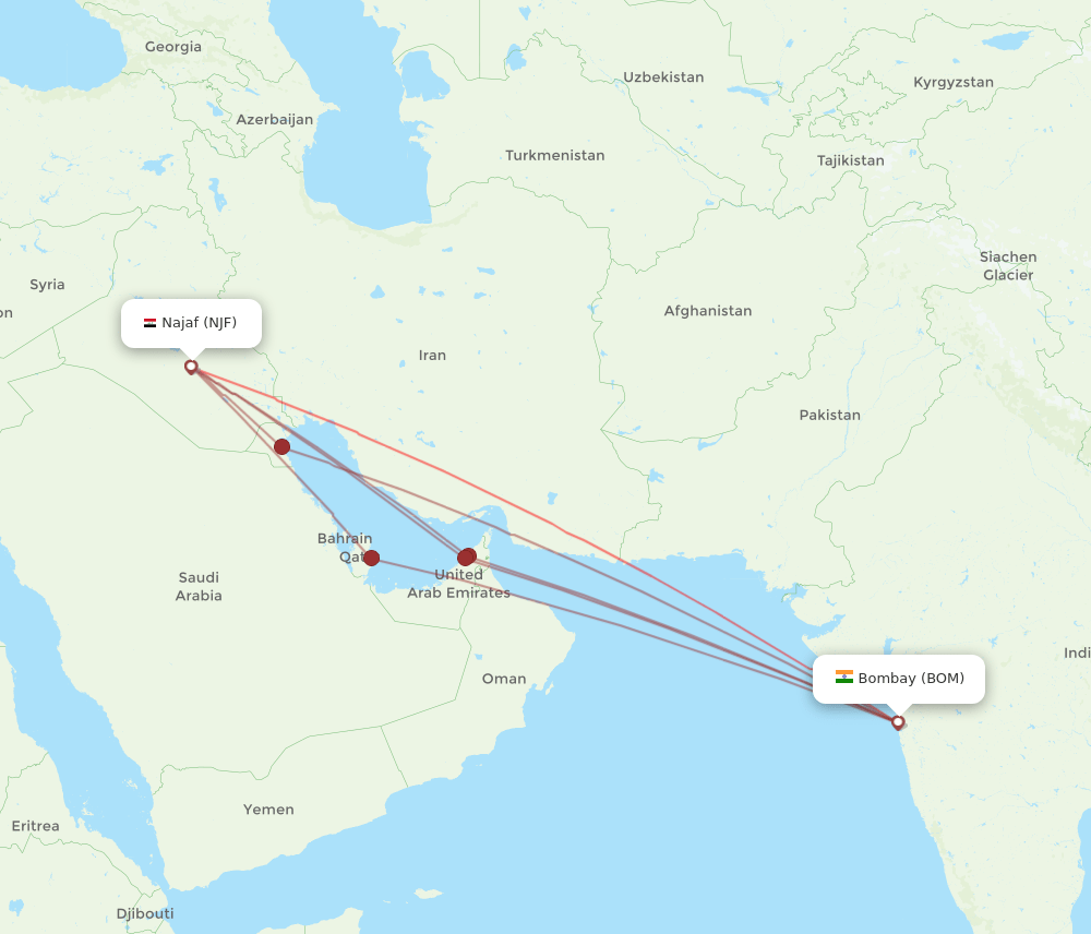 BOM to NJF flights and routes map