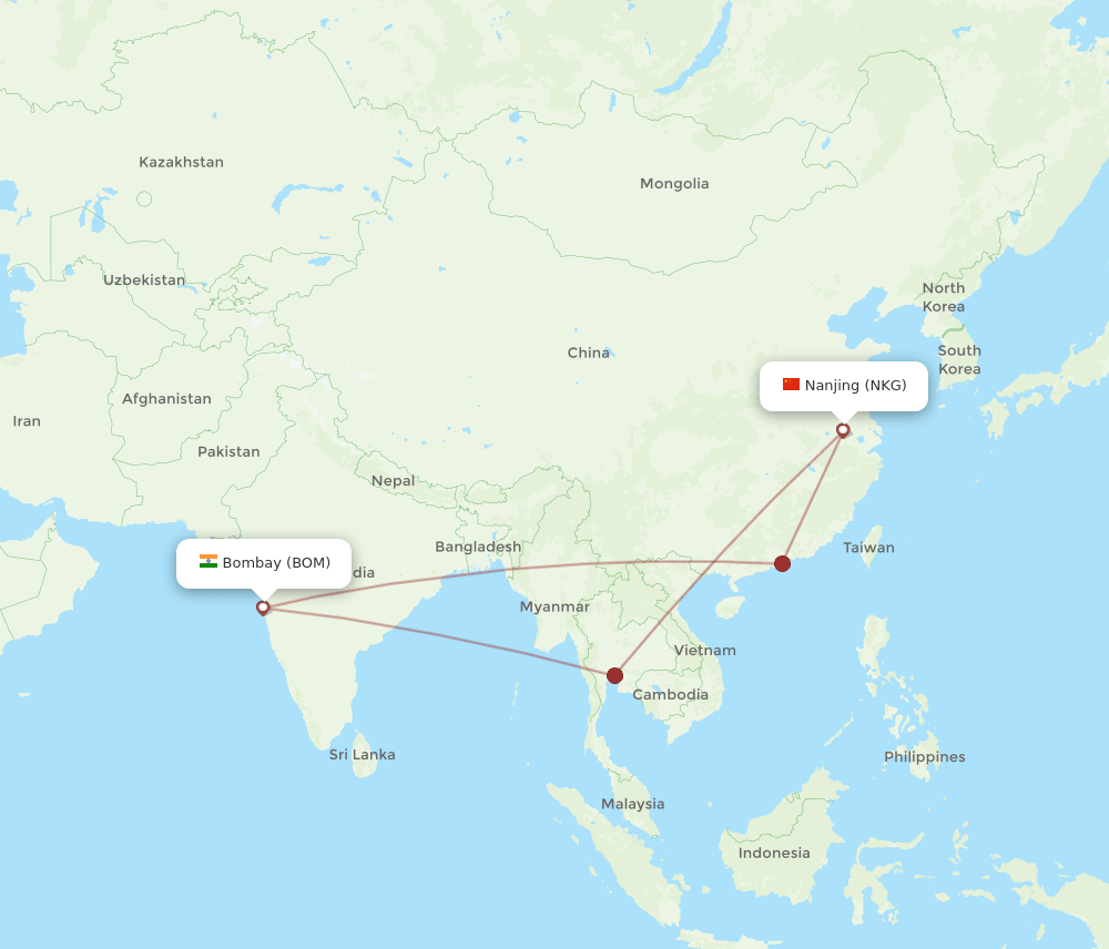 BOM-NKG flight routes