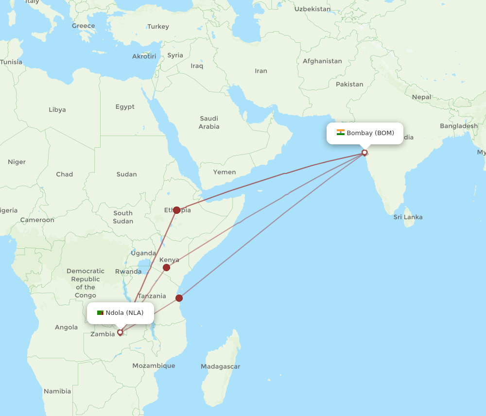 BOM-NLA flight routes