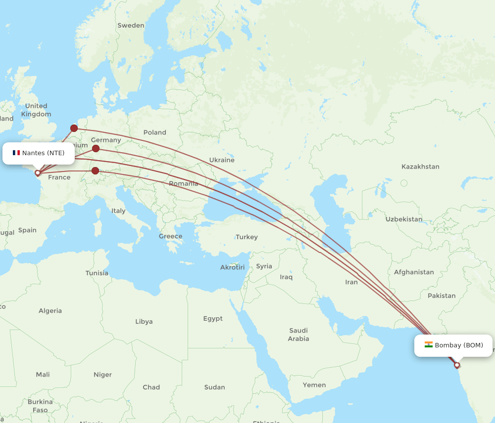 BOM-NTE flight routes