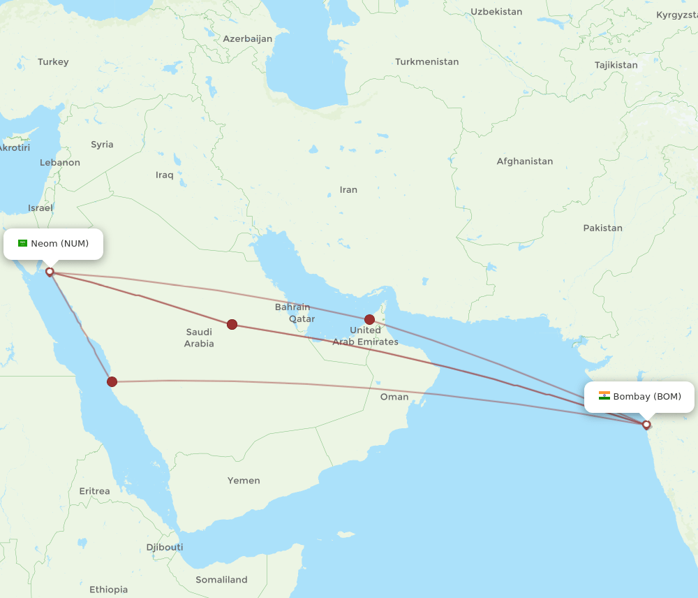 BOM to NUM flights and routes map