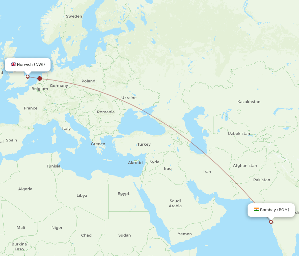 BOM to NWI flights and routes map