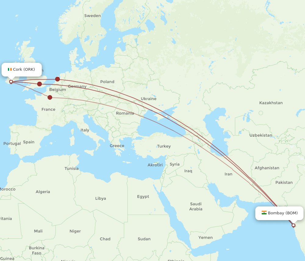 BOM-ORK flight routes