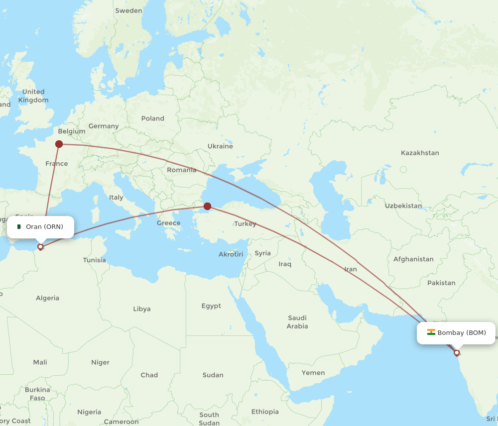 BOM-ORN flight routes