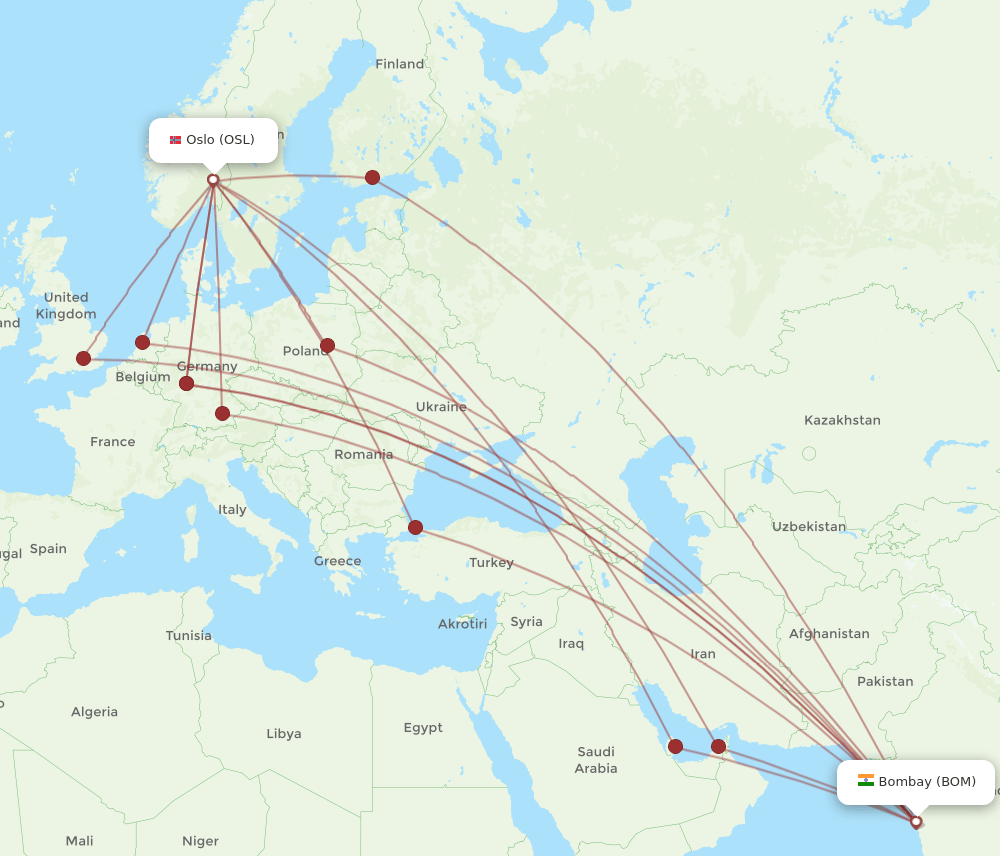 BOM to OSL flights and routes map