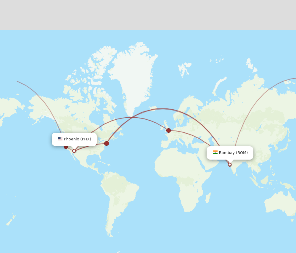 BOM-PHX flight routes