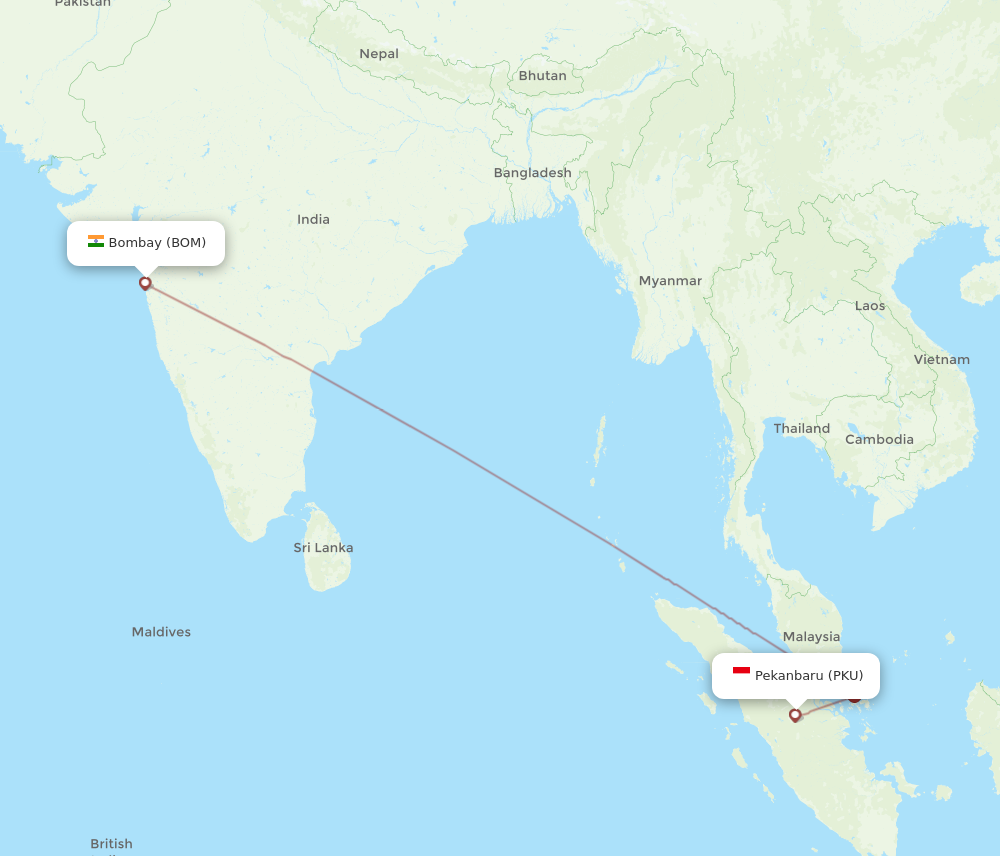 BOM to PKU flights and routes map