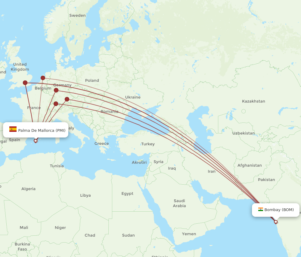 BOM-PMI flight routes
